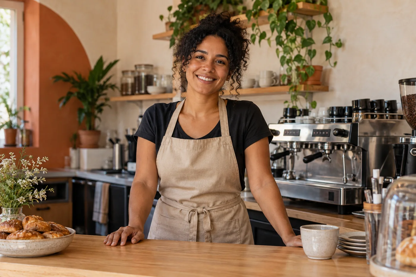 Cafeteria de bairro com ambiente aconchegante
